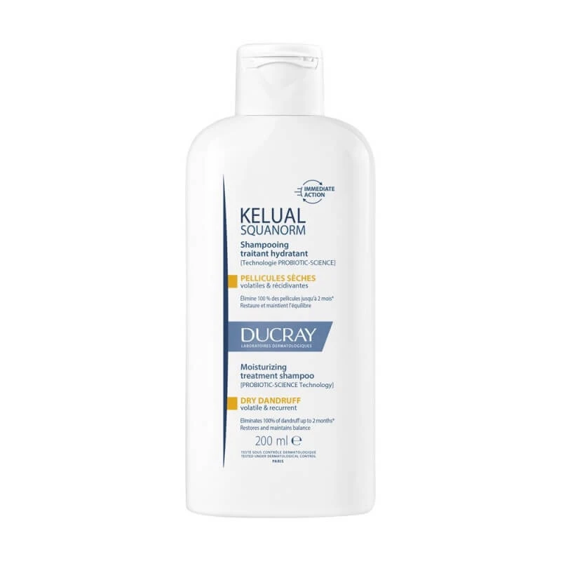 Ducray Kelual Squanorm – Feuchtigkeitsspendendes Pflegeshampoo gegen trockene Schuppen, 200 ml