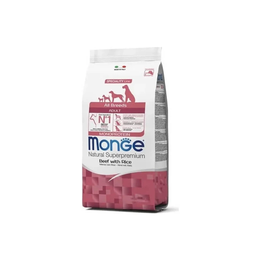 Monge Natural Superpremium droogvoer voor alle rassen (volwassen honden), rundvlees en rijst, 12 kg
