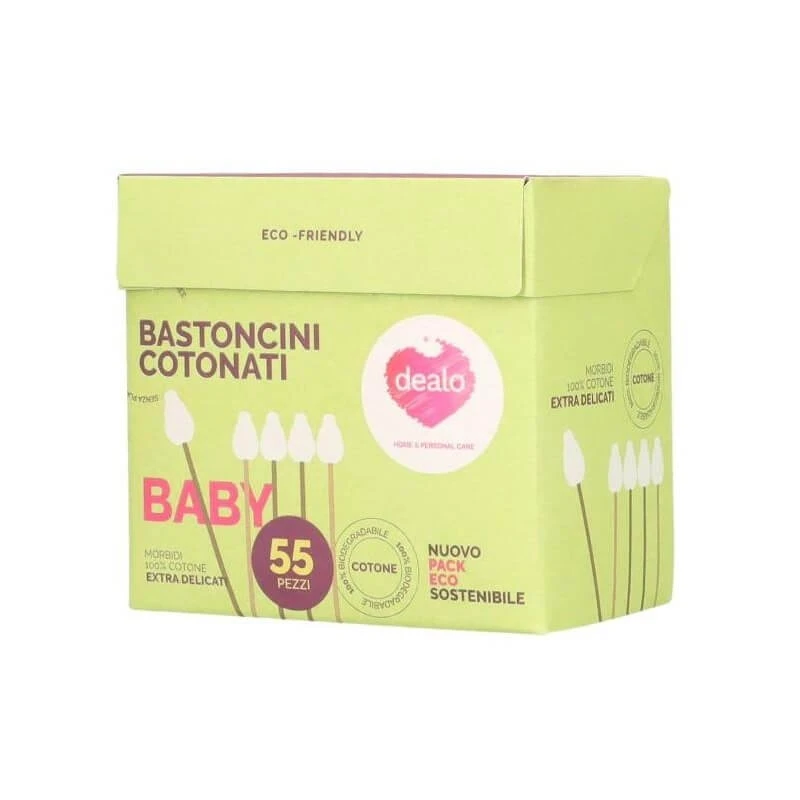 Dealo Baby-Wattestäbchen – 55 biologisch abbaubare Wattestäbchen für Neugeborene