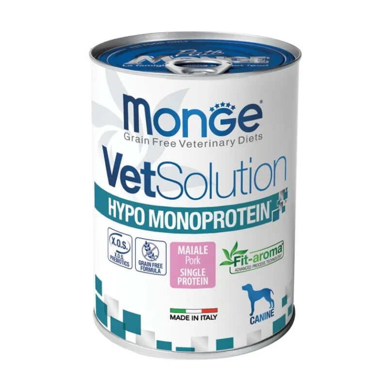 Monge Vetsolution Hypo Monoprotein Schweinefleisch – Alleinfuttermittel für Hunde mit Nahrungsmittelunverträglichkeiten, 400 g