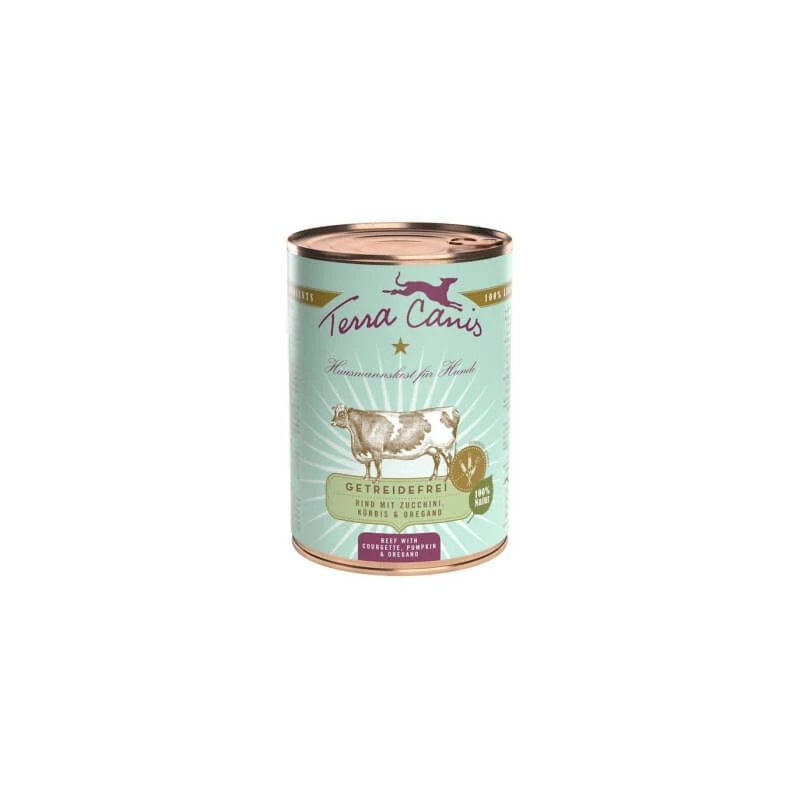 Terra Canis Getreidefreies Rindfleisch mit Zucchini, Kürbis und Oregano – Alleinfuttermittel für ausgewachsene Hunde, 400 g