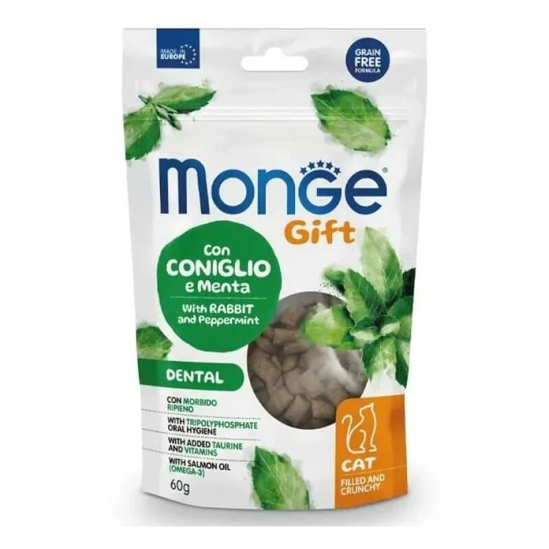 Monge Gift mit Kaninchen und Minze – Snacks für ausgewachsene Katzen zur Mundhygiene, 60 g