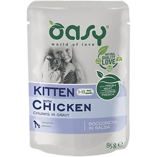 Oasy Wet cat bucățele de pui – hrană completă pentru pisoi, 85 g