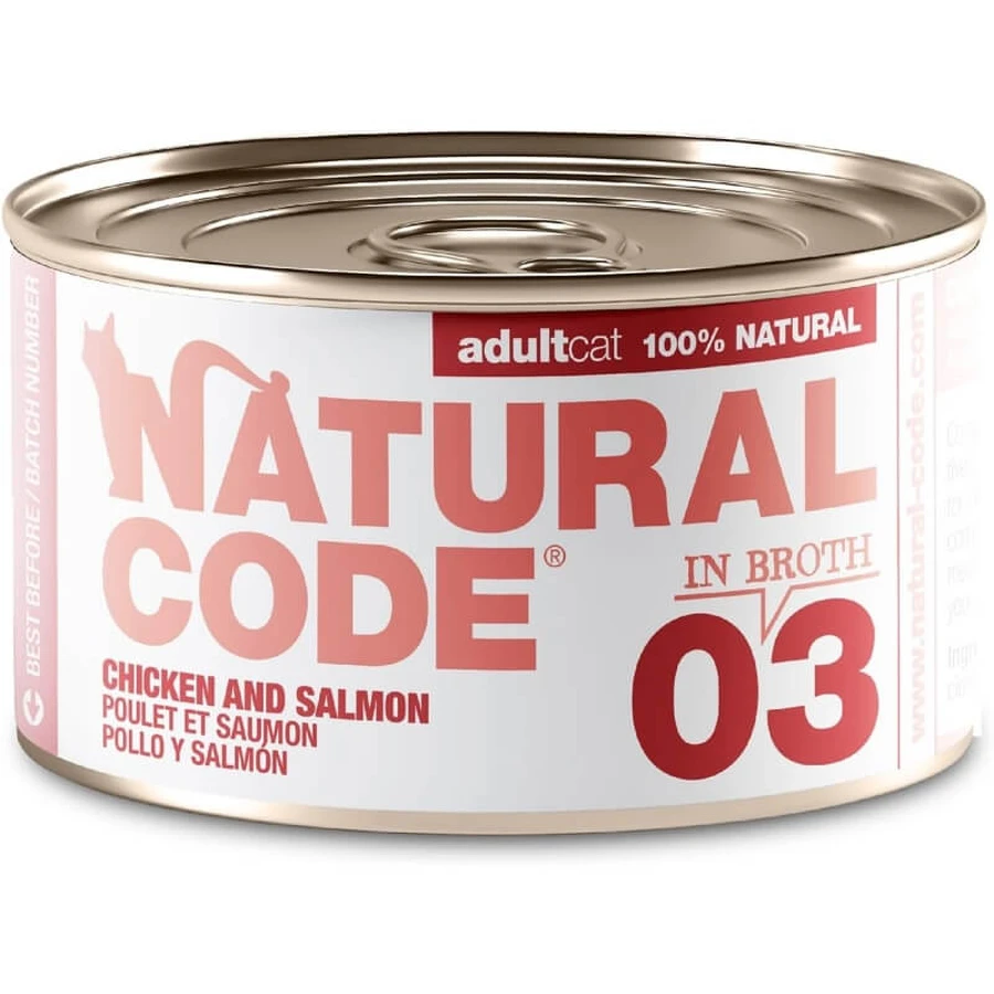 Natural Code 03 Huhn und Lachs – Ergänzungsfuttermittel für ausgewachsene Katzen, 85 g
