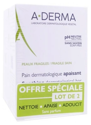 A-DERMA Beruhigende dermatologische Seife, 2er-Pack (je 100 g)
