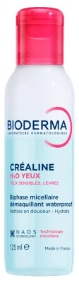 Bioderma Créaline H2O für empfindliche Augen und Lippen, zweiphasiges Mizellenwasser, 125 ml
