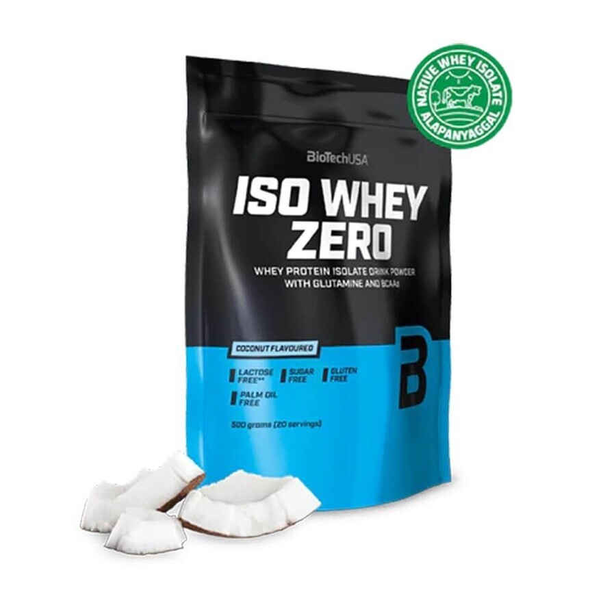 BioTech USA Iso Whey Zero Eiweißpulver mit Kokosnussgeschmack, 500 g