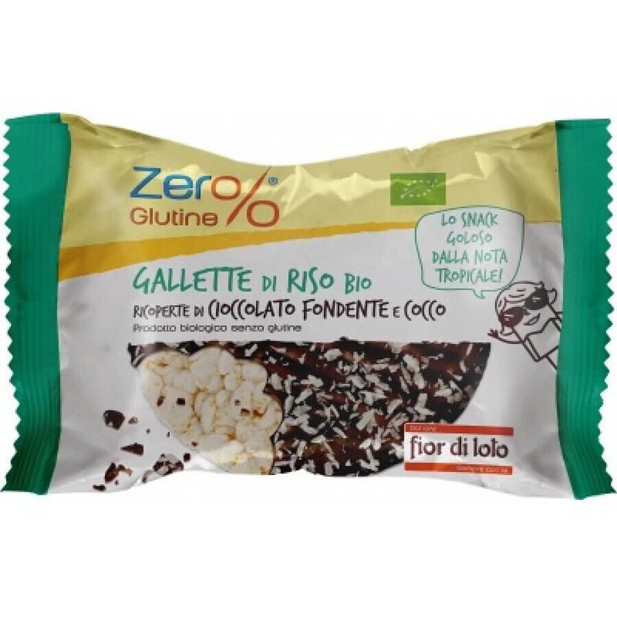 Organic rice rounds with dark chocolate and coconut flakes Whey% Gluten, 33 g, Fior di Loto