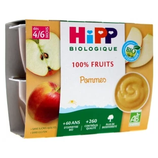 HiPP 100% fructe – mere, de la 4/6 luni, ecologic, 4 borcane