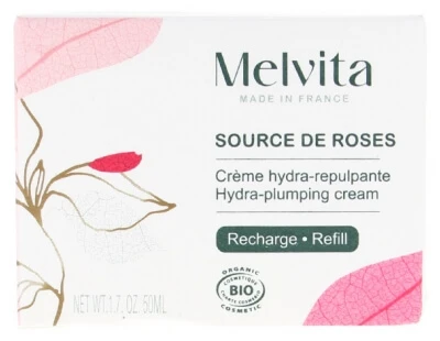 Melvita Source de Roses Bio-Feuchtigkeits- und Aufpolsterungscreme, Nachfüllpackung, 50 ml