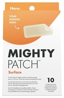 Hero Mighty Patch Surface Anti-Akne-Pflaster für große Hautpartien, 10 Hydrokolloid-Pflaster