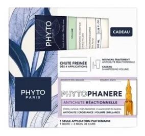 Phyto Phytophanère – Behandlung gegen reaktiven Haarausfall, 12 x 5 ml + kostenloses Shampoo für mehr Volumen, 100 ml