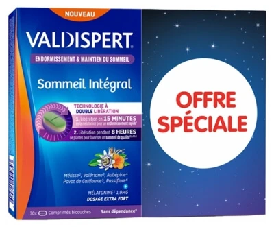 Valdispert Sommeil Intégral, 2er-Pack mit je 30 doppelschichtigen Tabletten, Sonderangebot