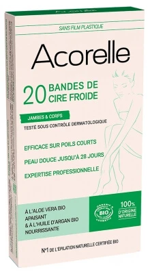 Acorelle Bio-Kaltwachsstreifen für Beine und Körper, 20 Streifen
