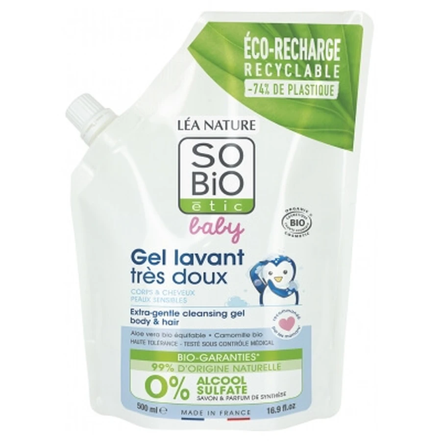 Léa Nature SO BIO étic Baby – bardzo delikatny żel myjący dla niemowląt, ekologiczne opakowanie uzupełniające z certyfikatem ekologicznym, 500 ml: ceny i cechy