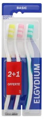 Elgydium Basic Soft Zahnbürste, 2er-Pack + 1 gratis