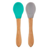 Set 2 lingurite cu varf din silicon si maner din bambus, Aqua Green/Powder Grey, Minikoioi