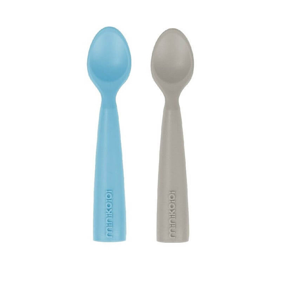 Set 2 lingurite din silicon, Mineral Blue/Powder Grey, Minikoioi