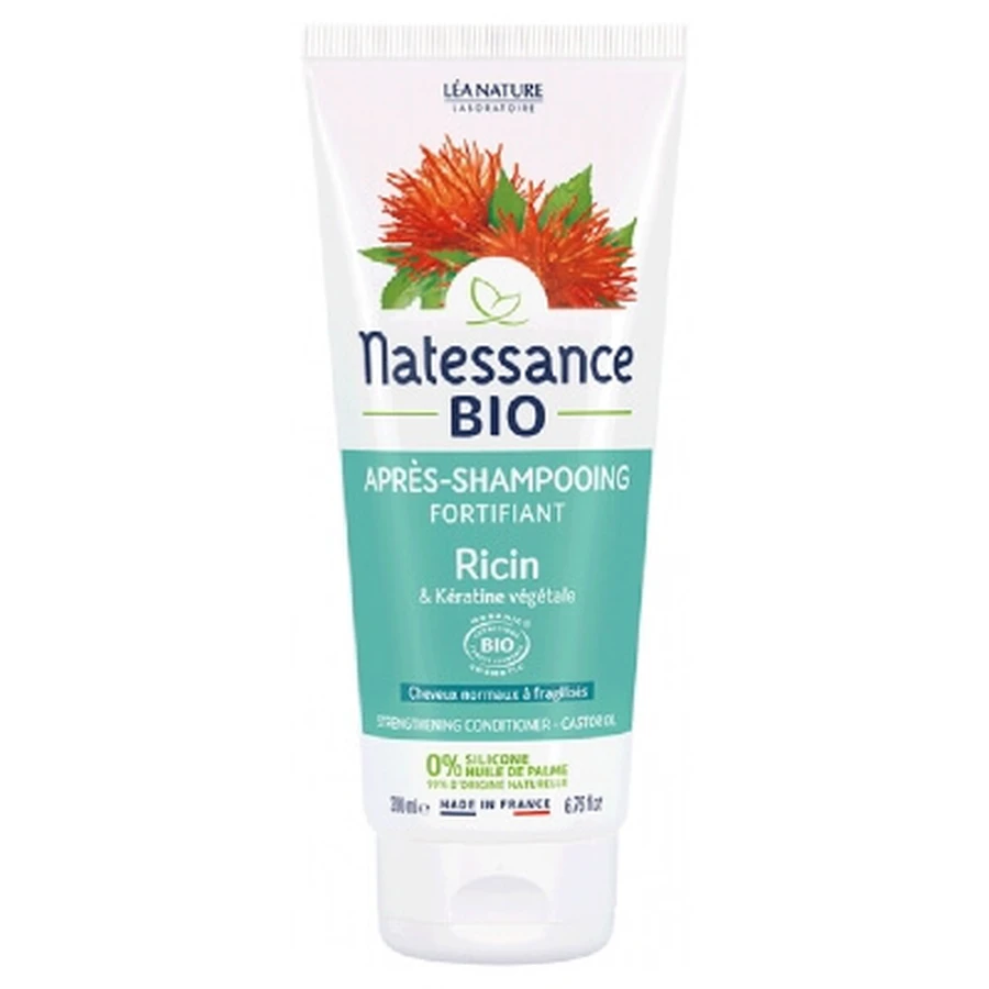Acondicionador fortalecedor Natessance con aceite de ricino y queratina vegetal ecológica, 200 ml