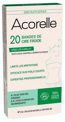 Acorelle Bio-Kaltwachsstreifen für Achselhöhlen und Bikinizone, 20 Streifen