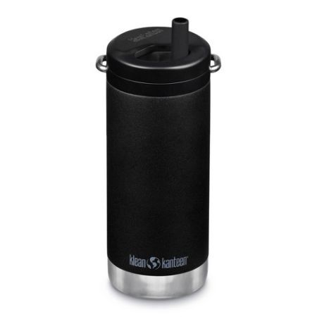 Termos din otel inoxidabil cu capac twist si pai TKWide, 355 ml, Black, Klean Kanteen