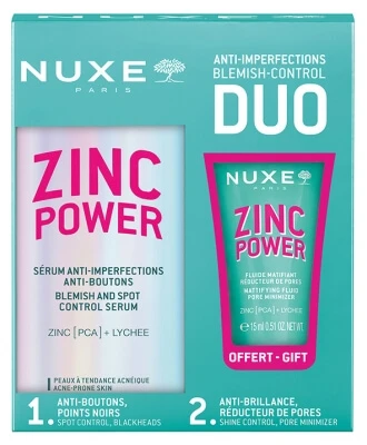 Nuxe Zinc Power Anti-Unreinheiten- und Anti-Akne-Serum 30 ml + kostenloses porenverfeinerndes, mattierendes Fluid 15 ml