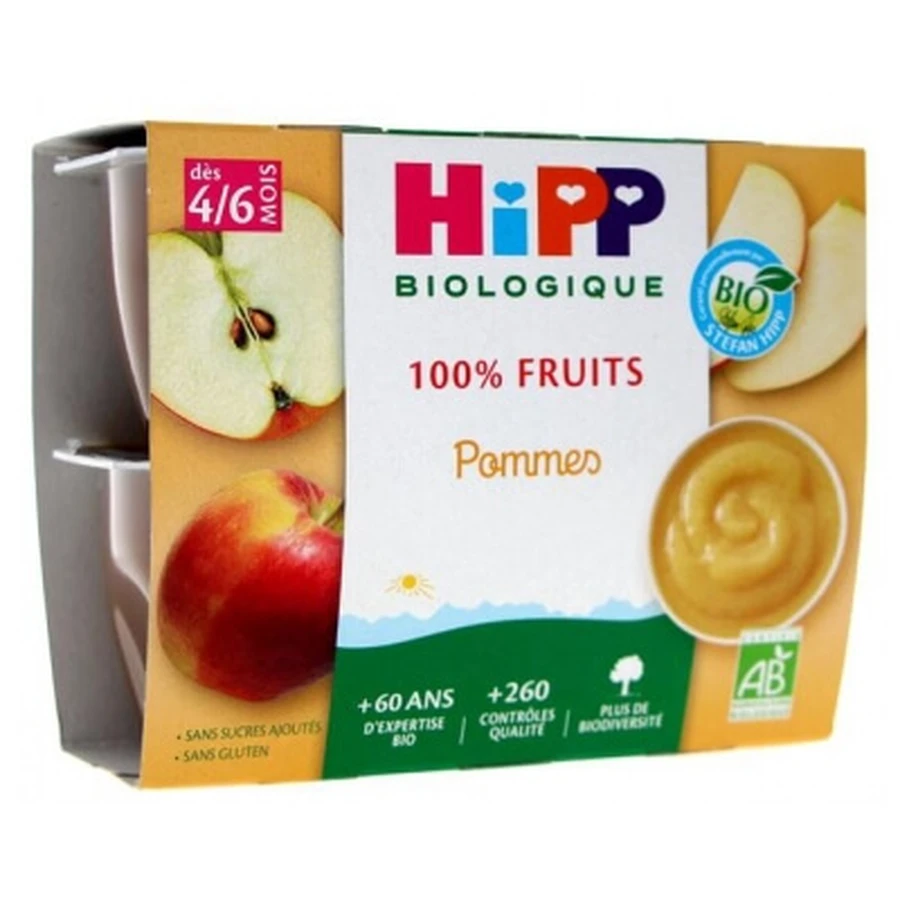 HiPP 100% fructe – mere, de la 4/6 luni, ecologic, 4 borcănașe