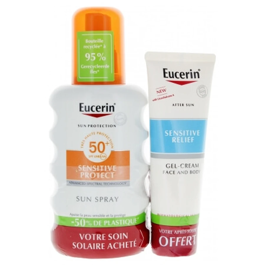 Eucerin Sun Protection Sensitive Protect Sun Spray SPF50+ 200 ml + Relief Gel-Crème Après-Soleil 50 ml Offert