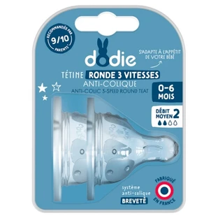 Dodie 2 ronde speentjes, 3 doorstroomstanden, anti-koliek, gemiddelde doorstroming, 0–6 maanden