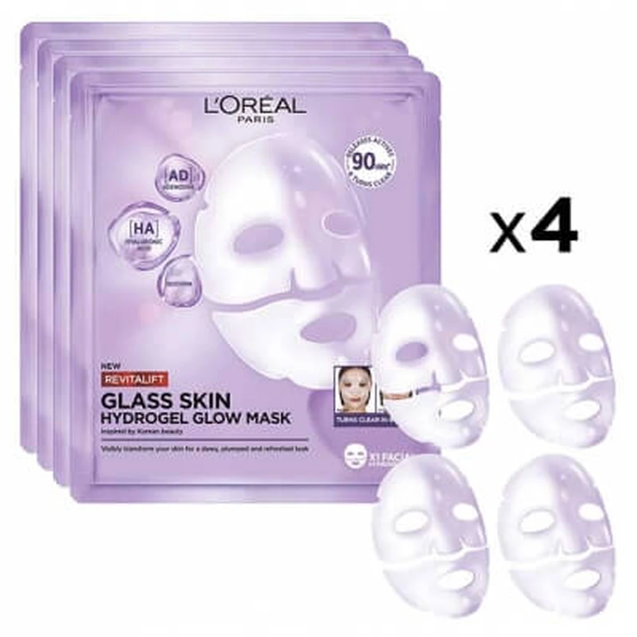 L'Oréal Paris Revitalift Filler Glass Skin Radiance – maseczka hydrożelowa, 4 sztuki: ceny i cechy