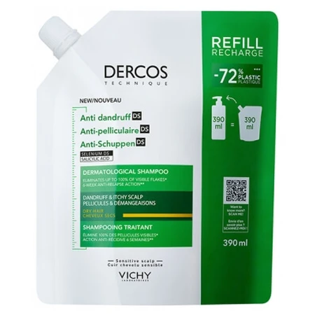 Vichy Dercos Anti-Roos Behandelingsshampoo DS voor droog haar Eco-Refill 390 ml