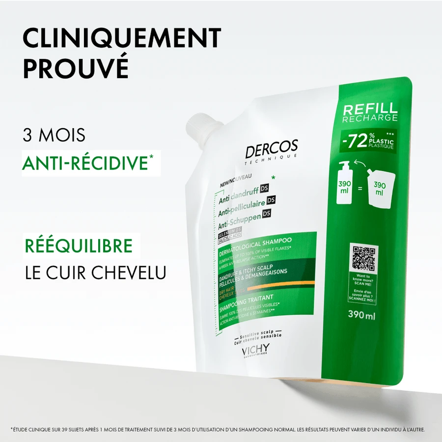 Vichy Dercos Anti-Roos Behandelingsshampoo DS voor droog haar Eco-Refill 390 ml