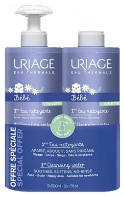 Uriage Baby 1st Reinigungswasser, 2er-Pack (je 500 ml)