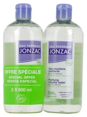 Jonzac Thermalwasser – Reines Bio-Mizellenwasser zur Hautreinigung, 2er-Pack (je 500 ml)