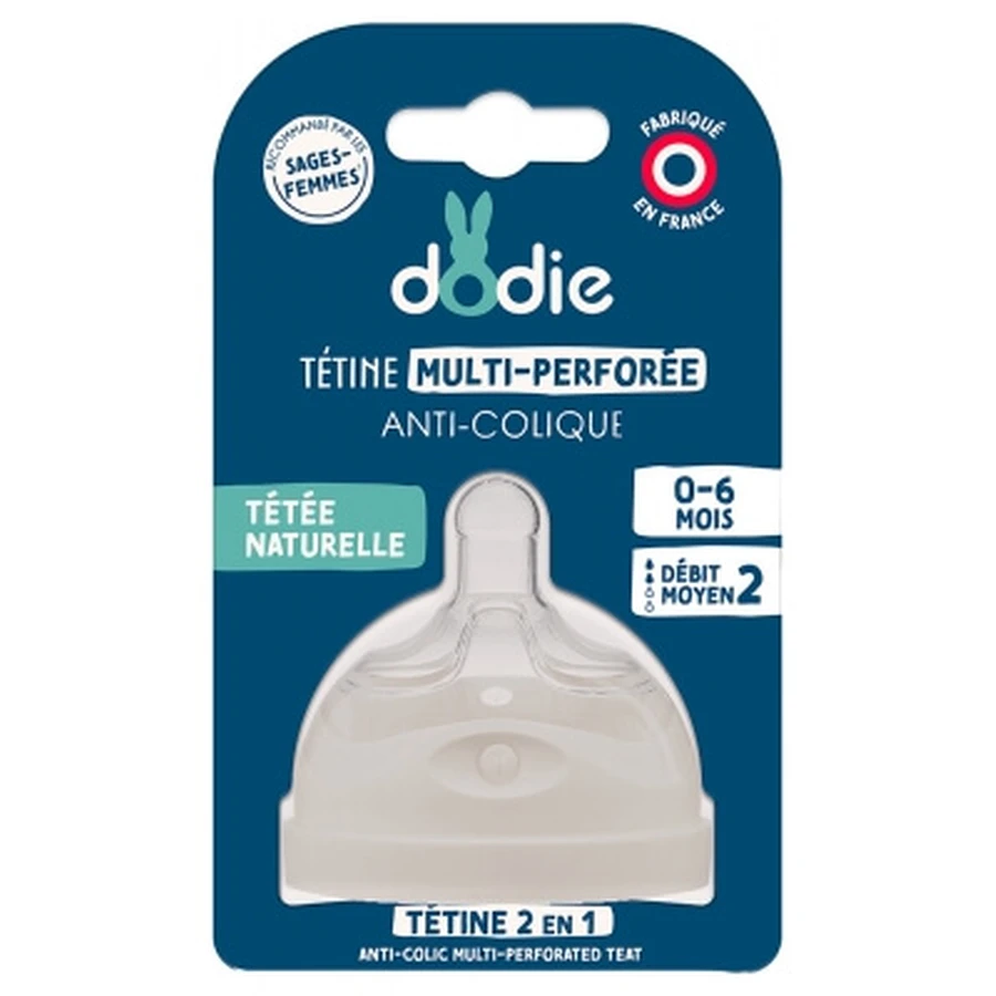Sucet Dodie cu multiple perforații, anti-colici, debit mediu, 0-6 luni