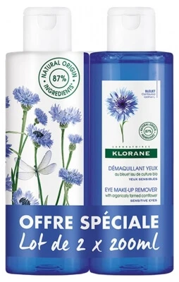 Klorane Augen-Make-up-Entferner mit Kornblume, 2er-Pack (je 200 ml)