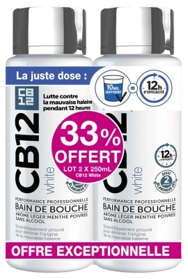 CB12 White 12-Stunden-Mundwasser, 2er-Pack (je 250 ml)