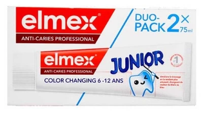 Elmex Junior Anti-Karies Professional Zahnpasta mit Farbwechsel, 2er-Pack (je 75 ml)