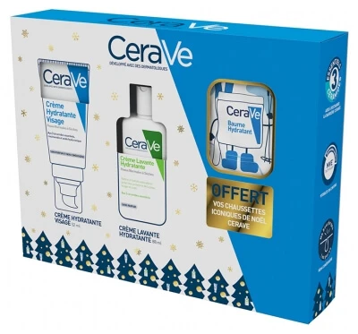 CeraVe Feuchtigkeitsspendende Gesichtscreme 52 ml + Feuchtigkeitsspendende Reinigungscreme 88 ml + kostenlose Socken