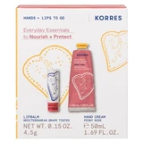 Korres – nawilżający krem do rąk z piwonią i różą, 50 ml + Korres – pomadka do ust z pigmentem i śródziemnomorskim winogronem, 4,5 g