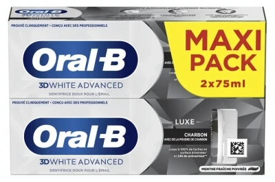 Oral-B 3D White Advanced Charcoal Luxury Zahnpasta, 2er-Pack (je 75 ml)