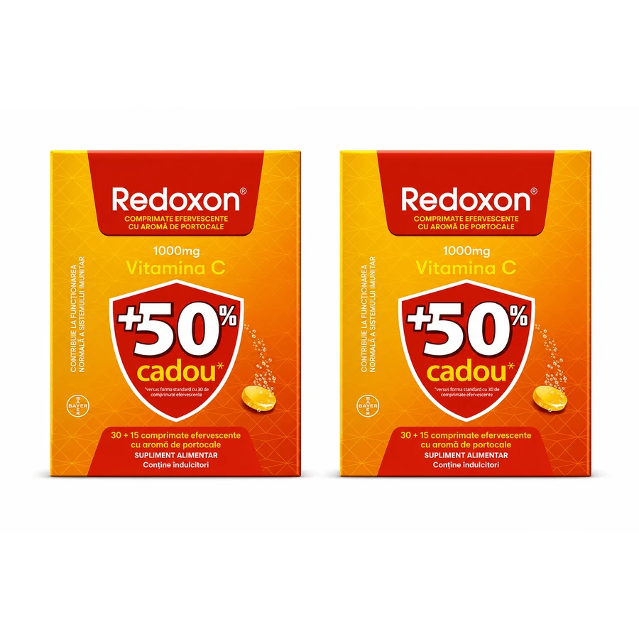 Redoxon à la vitamine C, 1 000 mg, 2 x 45 comprimés effervescents, saveur orange, Bayer