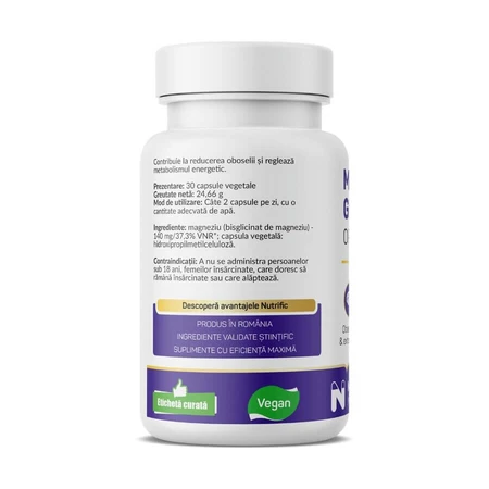Magneziul glicinat Optim, 30 capsule vegetale, Nutrific