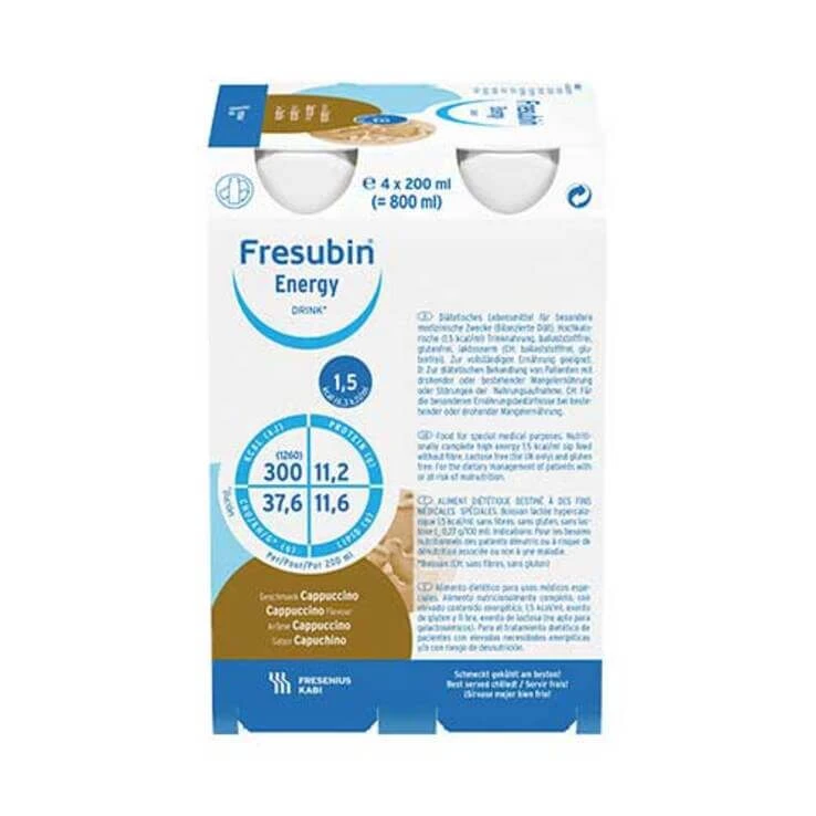 Fresubin Energy Drink Cappuccino Trinkflasche, 4X200 ml Lösung