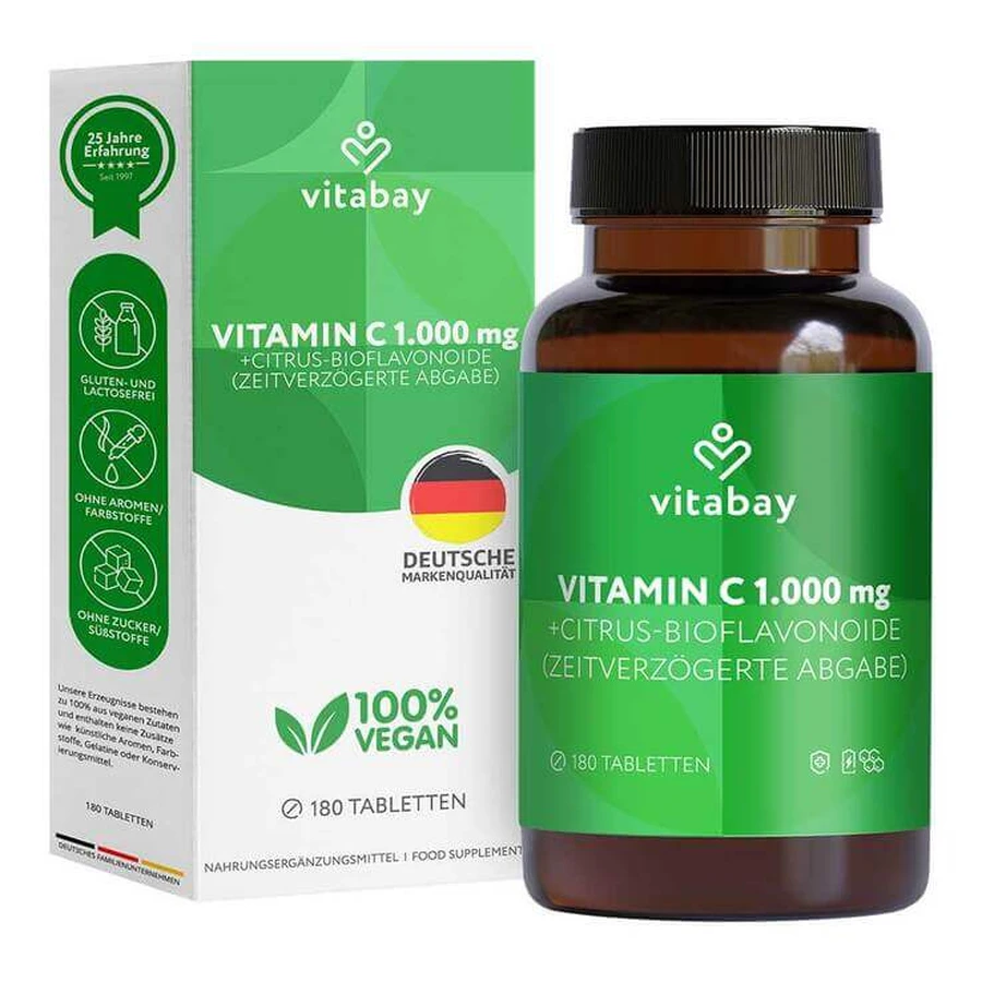 Witamina C + bioflawonoidy 1000 mg, produkt wegański, wysoka dawka, 250 tabletek o zmodyfikowanej formulacji uwalniania: ceny i cechy