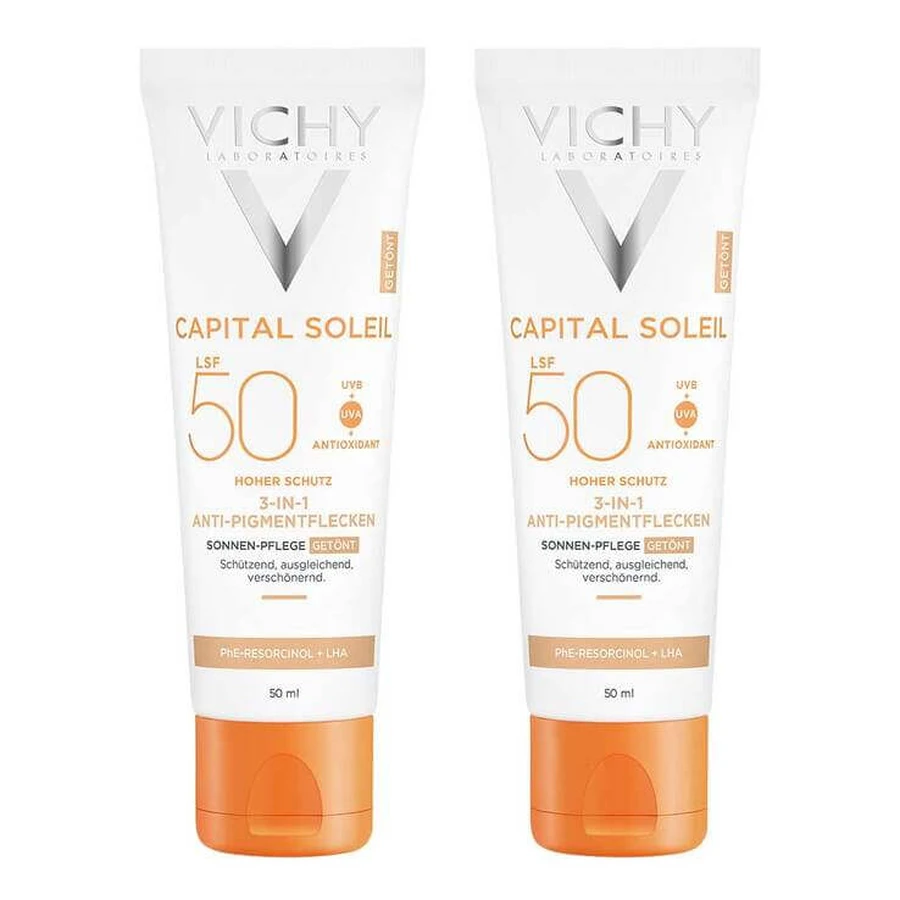 Vichy Idéal Soleil Cremă anti-pete pigmentare SPF 50+, 2 x 50 ml cremă