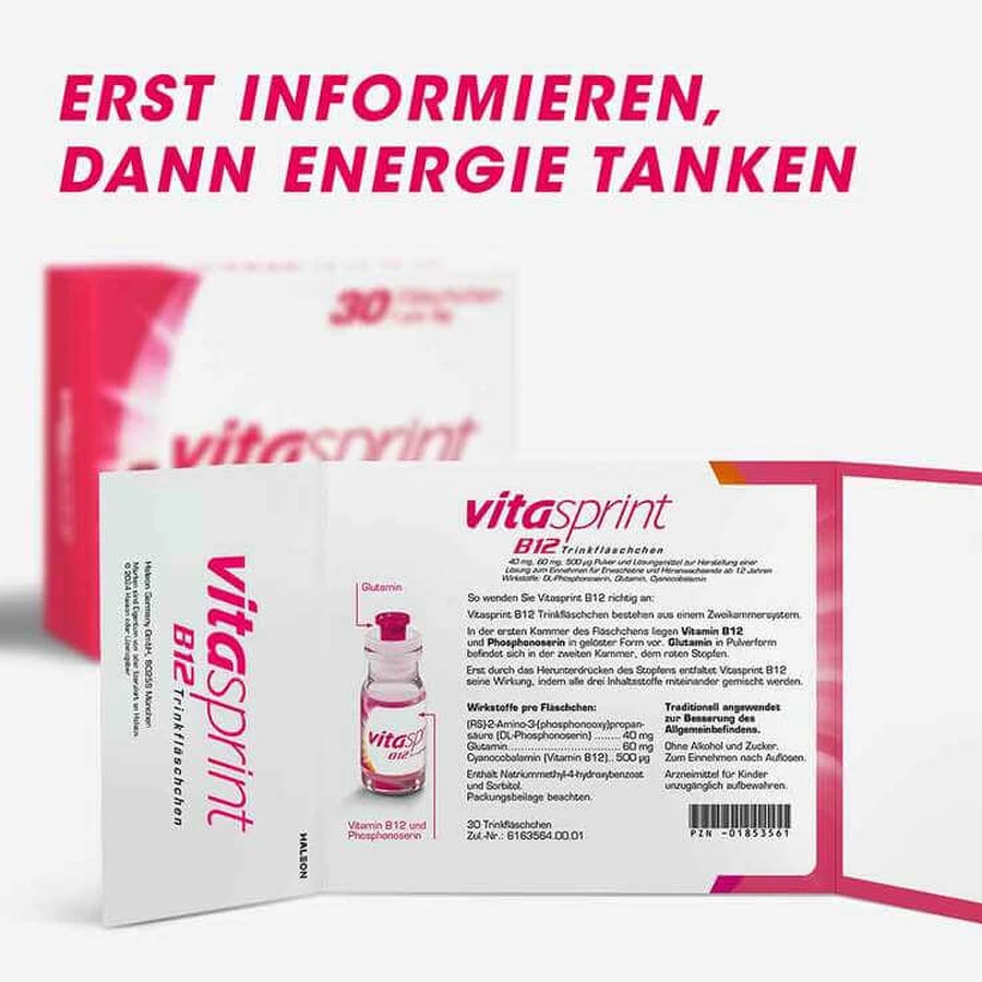 vitasprint B12: ampollas de bebida con vitamina B12 para tener más energía, 34 ampollas de bebida