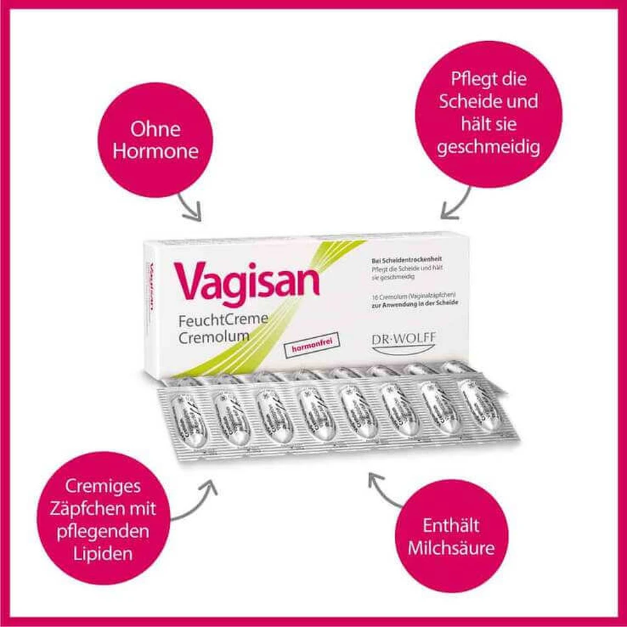 Vagisan Moisturizing Cream Cremolum, 2 x 16 vaginal suppositories