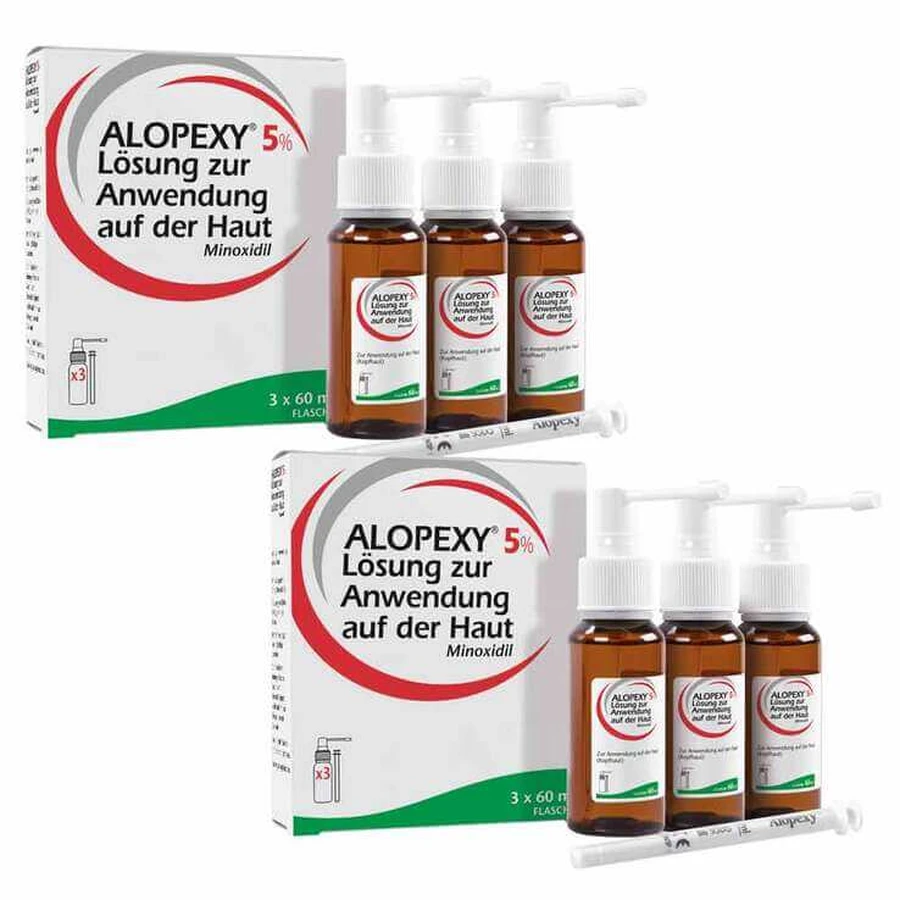 Alopexy 5% soluție, 3 x 60 ml soluție