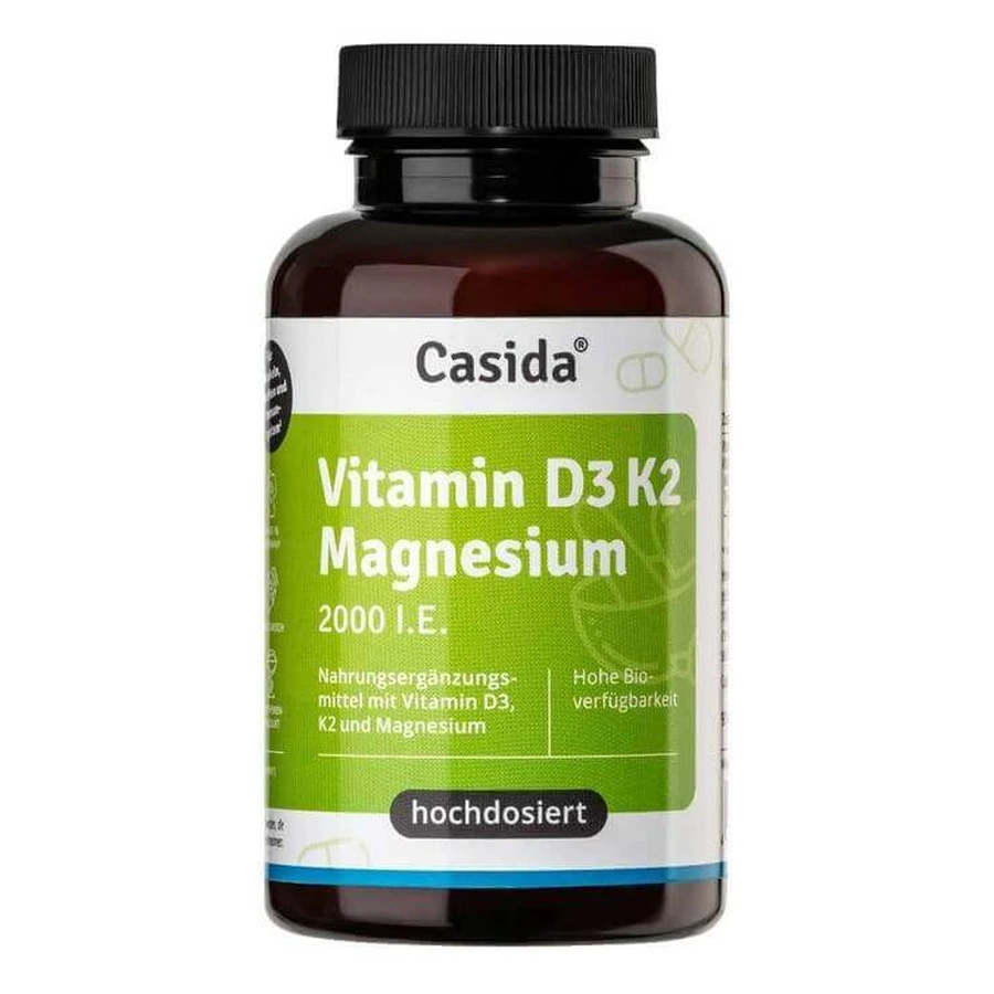 Vitamine D3, K2 en magnesium 2000 IE-capsules, 90 capsules